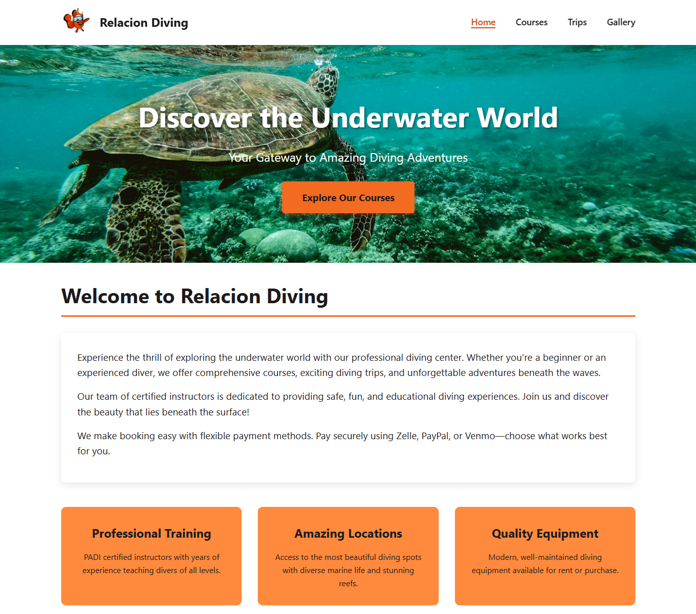 Relacion Diving — professional website built by Free Website Ninja